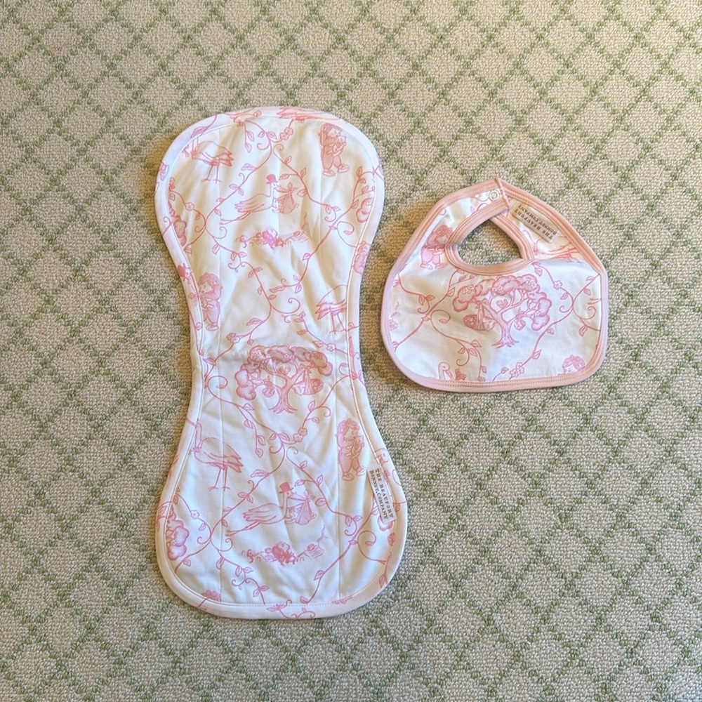 TBBC, pink/white burp cloth and bib, NWOT